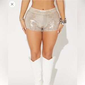 Fashion Nova Sequin High-Waist Short — Champagne